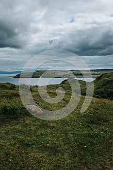 Skie island in Scotland captured under a grey cloudy sky