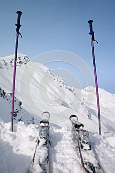 Skie and ski pole photo
