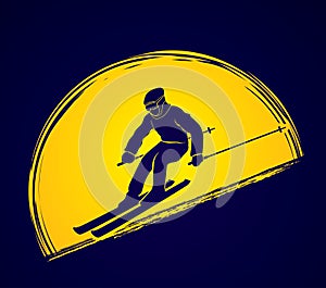 Skier action design graphic