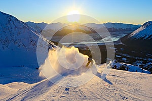 Skier at Alyeska ski resort in Anchorage, Alaska