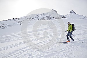 Skier braking at the end