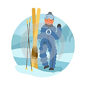 Skier child flat vector illustration