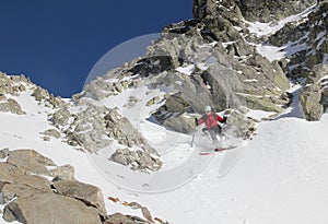 Skier in the couloir