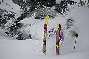 Skier in deep pow