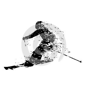 Skier, downhill skiing, isolated vector silhouette