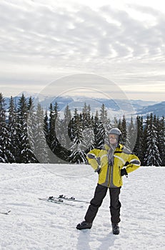 Skier enjoying the mountain landscapes