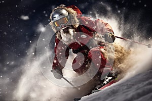 skier holiday ski christmas snow snowboarder winter sport santa mountain. Generative AI.