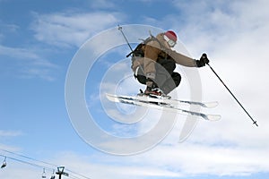 Skier jumping high in the air