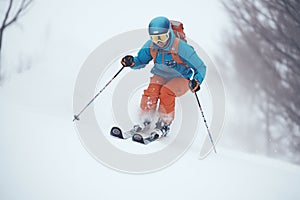 skier lines down a powdery, snow-clad slope