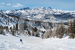 Skier on Mammoth Mountain enjoys great views