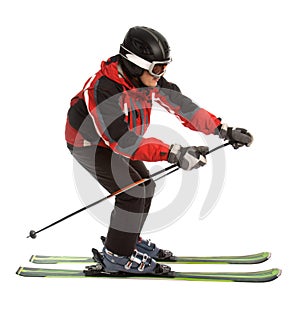 Skier man in ski slalom pose