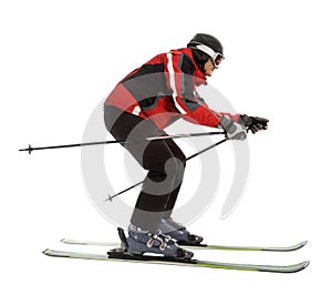 Skier man in ski slalom pose