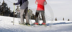 Skier man on the slope in mountains