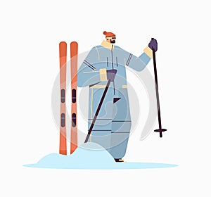 skier man sportsman skiing doing activities winter vacation concept