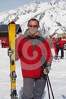 Skier in red