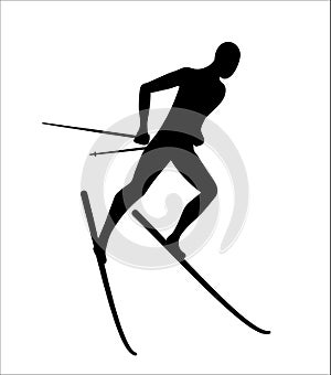 Skier silhouette. Symbol of winter sport. Ski icon