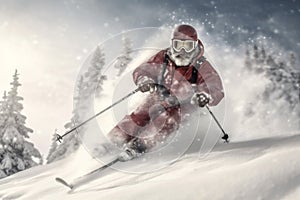 skier ski santa winter sport christmas holiday mountain snowboarder snow. Generative AI.