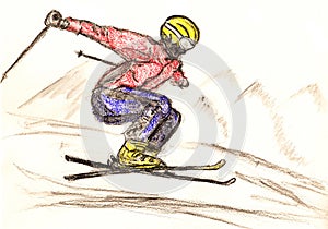 Skier skiing illustration
