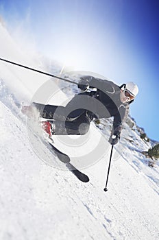 Man skiing on Swiss slopes photo