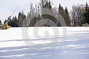 skier on the slope before the descent.