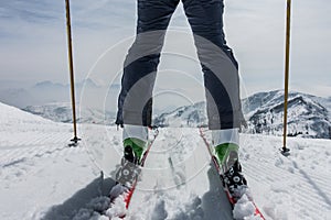 Skier on snowy mountains