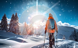 Skier trek snow climbing sport mountaineering hike nature winter walking skiing hiking mountains