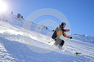 Skier turning very fast in the snow in Candanchu photo
