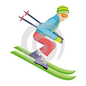 Skier on White. Person Skiing. Vector