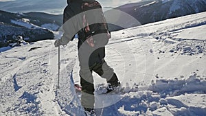 Skier Winter Panorama Sun View Slowmotion
