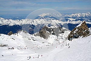 Skiers in Alps photo