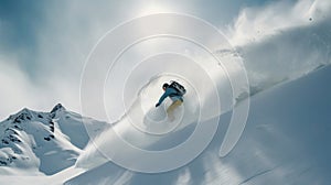 Skiers athletes compete going down from ski mountain. AI generated