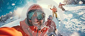 Skiers Capturing A Funfilled Moment With Friends In A Selfie
