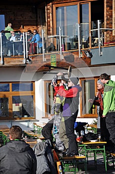 Skiers enjoying afterparty in Austria