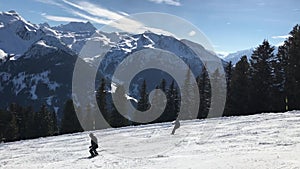 Skiers on mountain slope