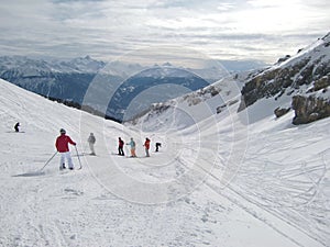 Skiers on mountainside