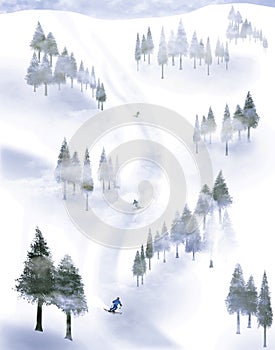 Skiers are seen descending a mountain
