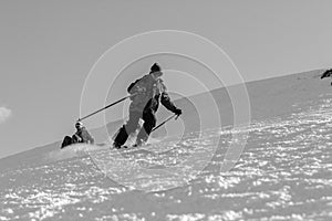 Skiers on ski slopes in Carpathian mountains
