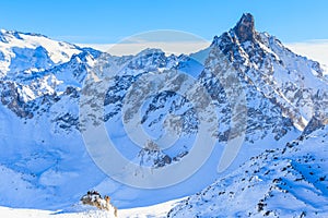 Skiers on the slopes of the ski resort of Courchevel