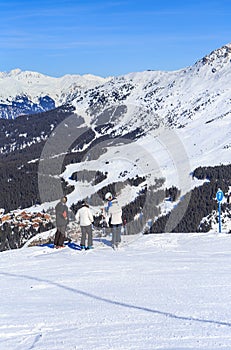 Skiers on the slopes of the ski resort of Meribel