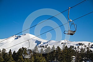 Skiers and snowboarders on a ski lift