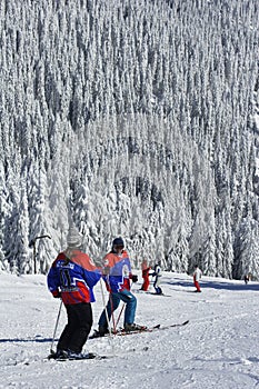 Skiers taking a break