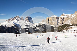 Skiers in Val Gardena Ski resort