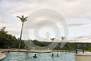 Skies over a swimming pool