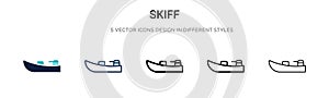 Skiff icon in filled, thin line, outline and stroke style. Vector illustration of two colored and black skiff vector icons designs