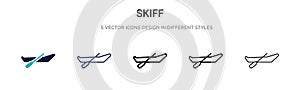 Skiff icon in filled, thin line, outline and stroke style. Vector illustration of two colored and black skiff vector icons designs
