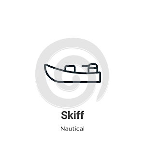 Skiff outline vector icon. Thin line black skiff icon, flat vector simple element illustration from editable nautical concept