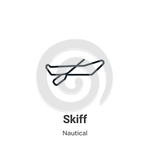 Skiff outline vector icon. Thin line black skiff icon, flat vector simple element illustration from editable nautical concept