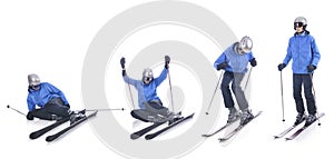 Skiier demonstrate how to stand up in skiing