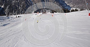 Skiing in the Alps, first person point of view