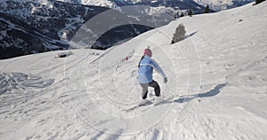 Skiing in the Alps outside of marked slope